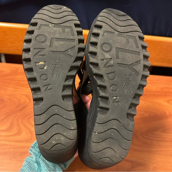 Fly London Ylva Lace Up Wedge Sandals Womens 38 7-7.5 Black Summer Open Toe - Picture 11 of 13